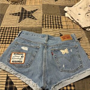Levi's Light Blue Denim Cutoff Shorts with Patch & Butterfly rare unique shorts